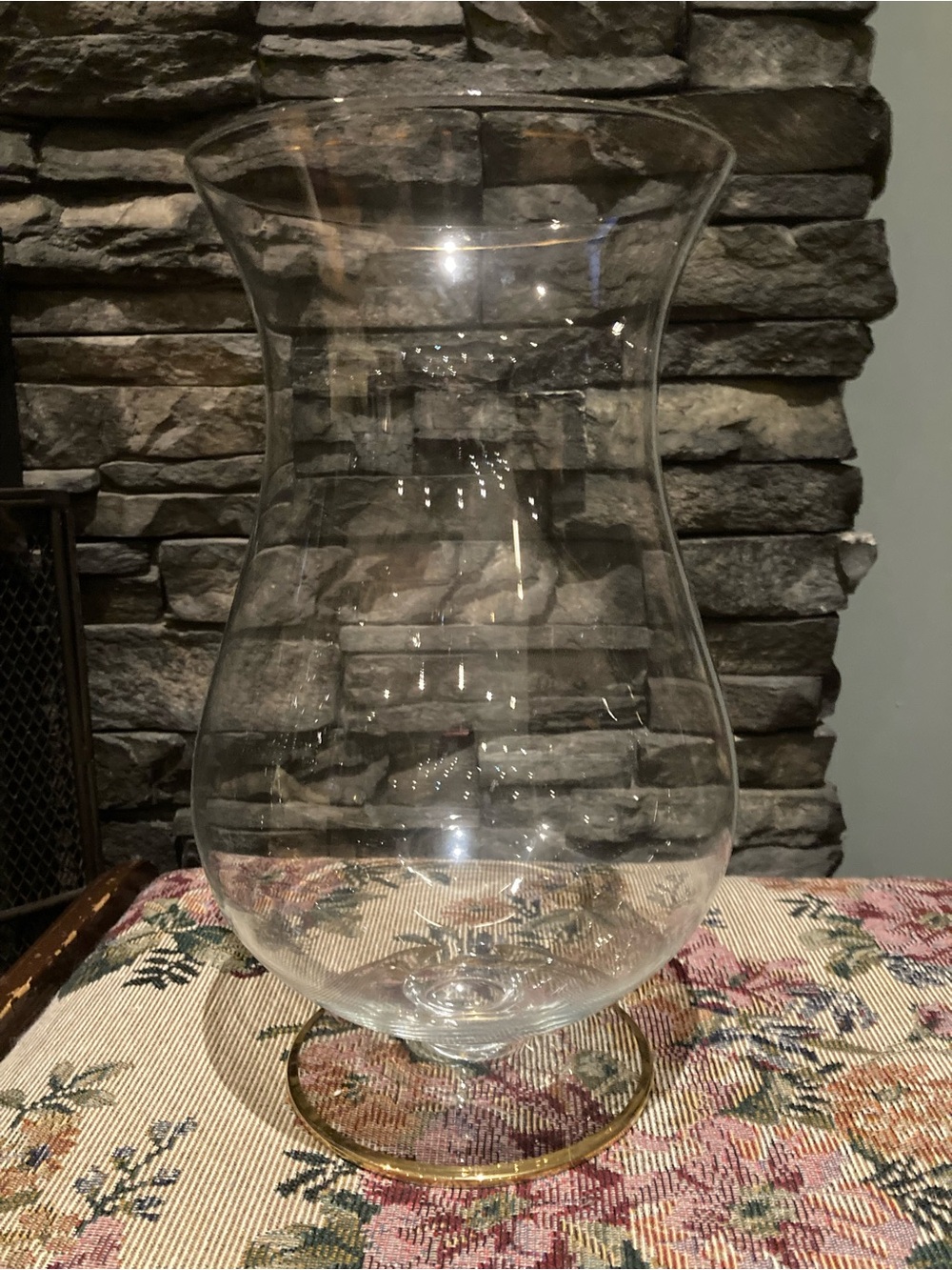 Clear Glass Hurricane Vase with Gold Rimmed Base